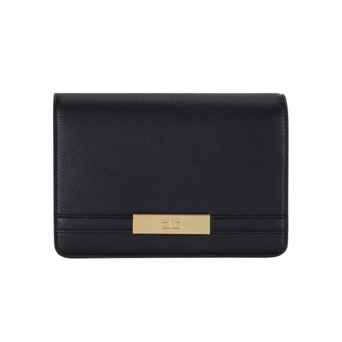 Borsa Donna in misto similpelle, con patta e placca logo in metallo dorato
